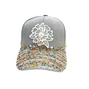 Colorful Bling Floral Baseball Cap Hat w/Crystal Rhinestone Beaded accents